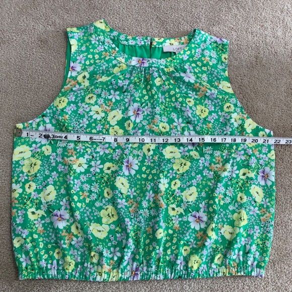 Loft Green Floral Sleeveless Bubble Hem Top Large - Picture 11 of 12